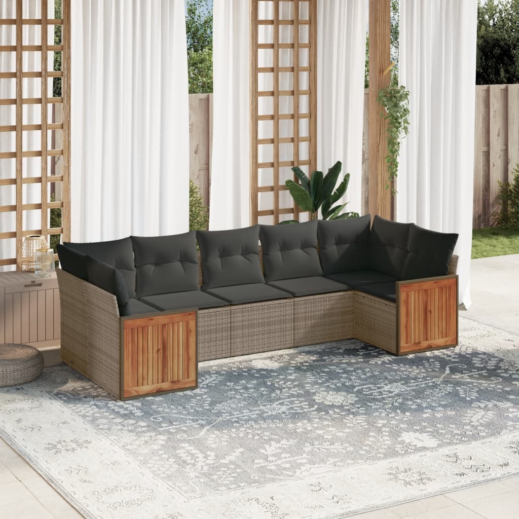 vidaXL Set Divani da Giardino 7 pz con Cuscini Grigio in Polyrattan