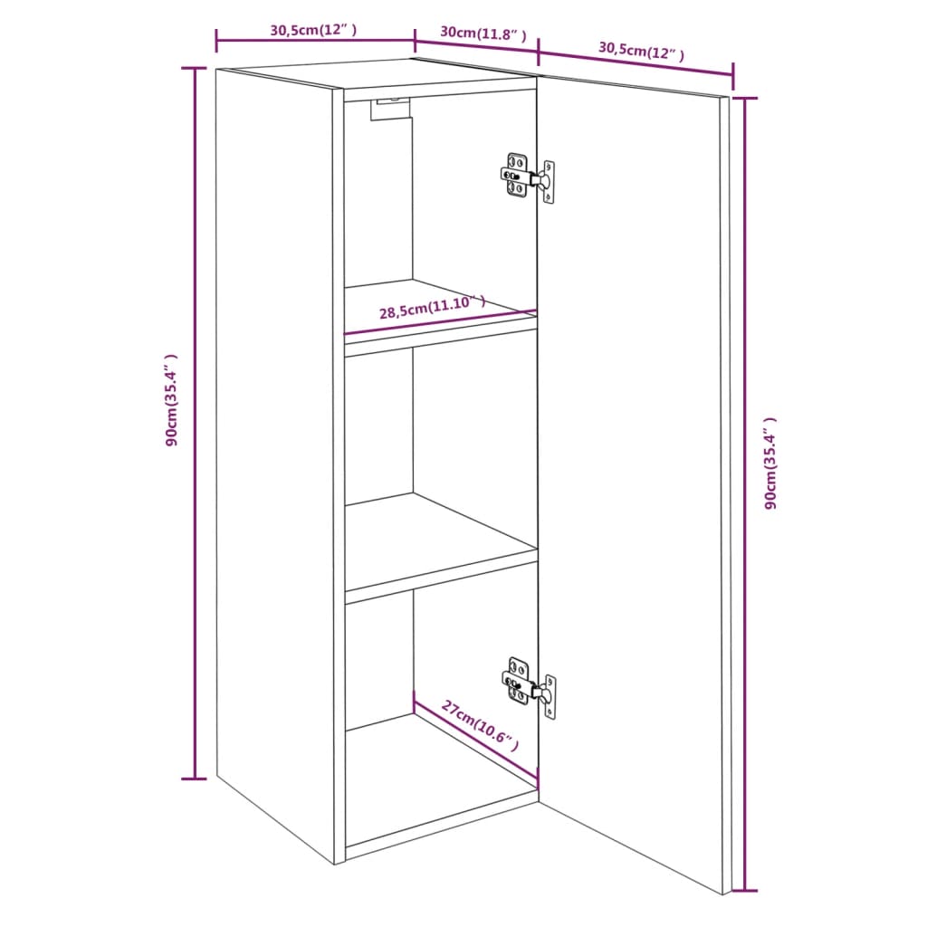 vidaXL Mobile TV Rovere Fumo 30,5x30x90 cm in Legno Multistrato