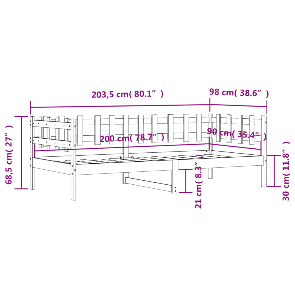 vidaXL Dormeuse senza Materasso 90x200 cm in Legno Massello di Pino