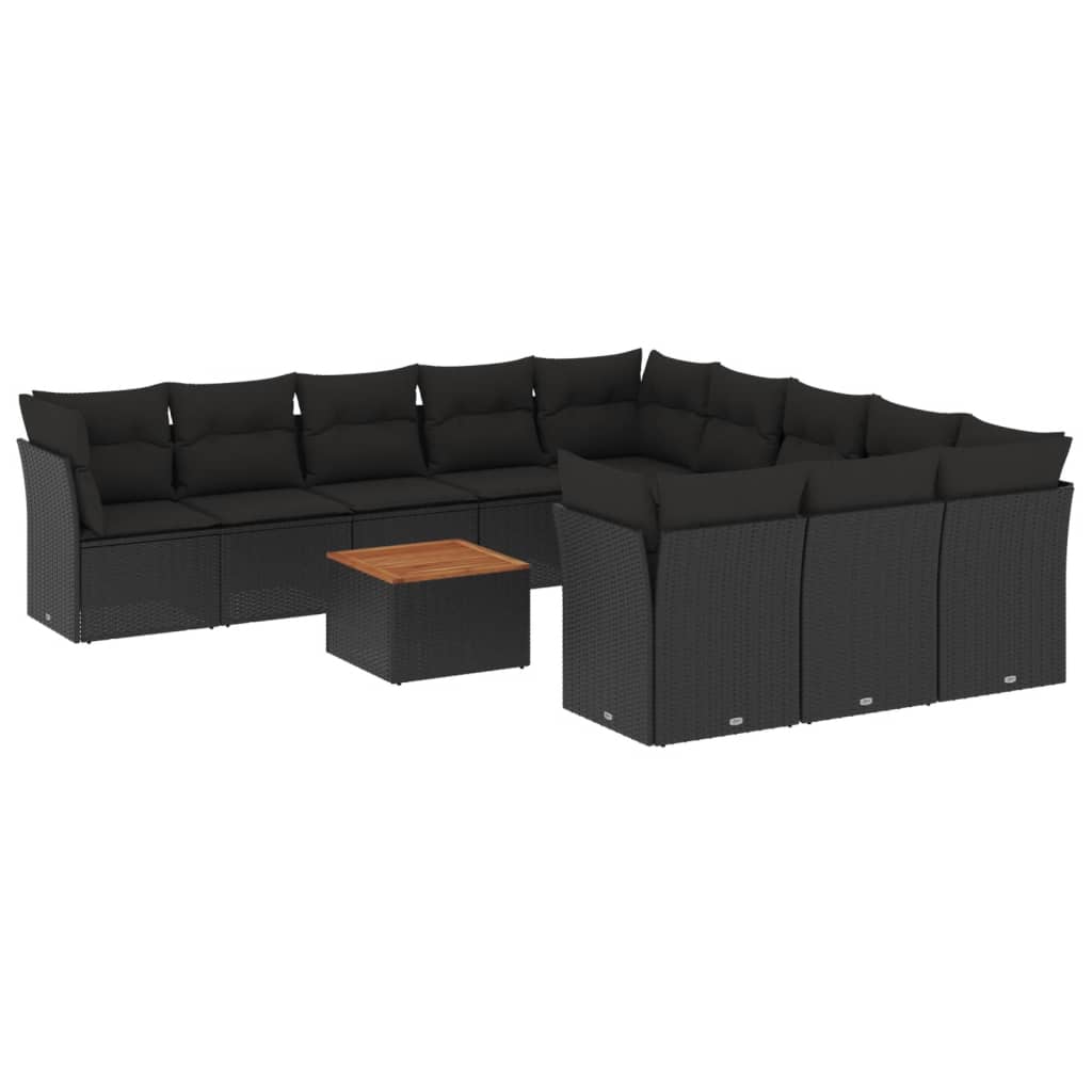 vidaXL Set Divani da Giardino 12 pz con Cuscini Nero in Polyrattan