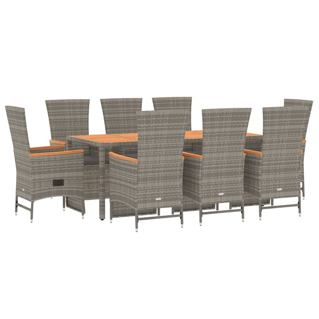 vidaXL Set da Pranzo da Giardino 9 pz con Cuscini in Polyrattan Grigio