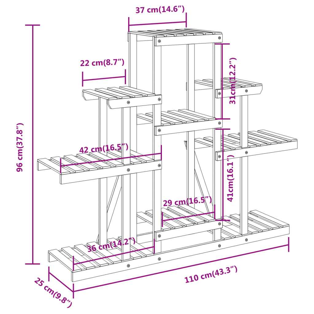 vidaXL Portafiori 110x25x96 cm in Legno Massello di Abete