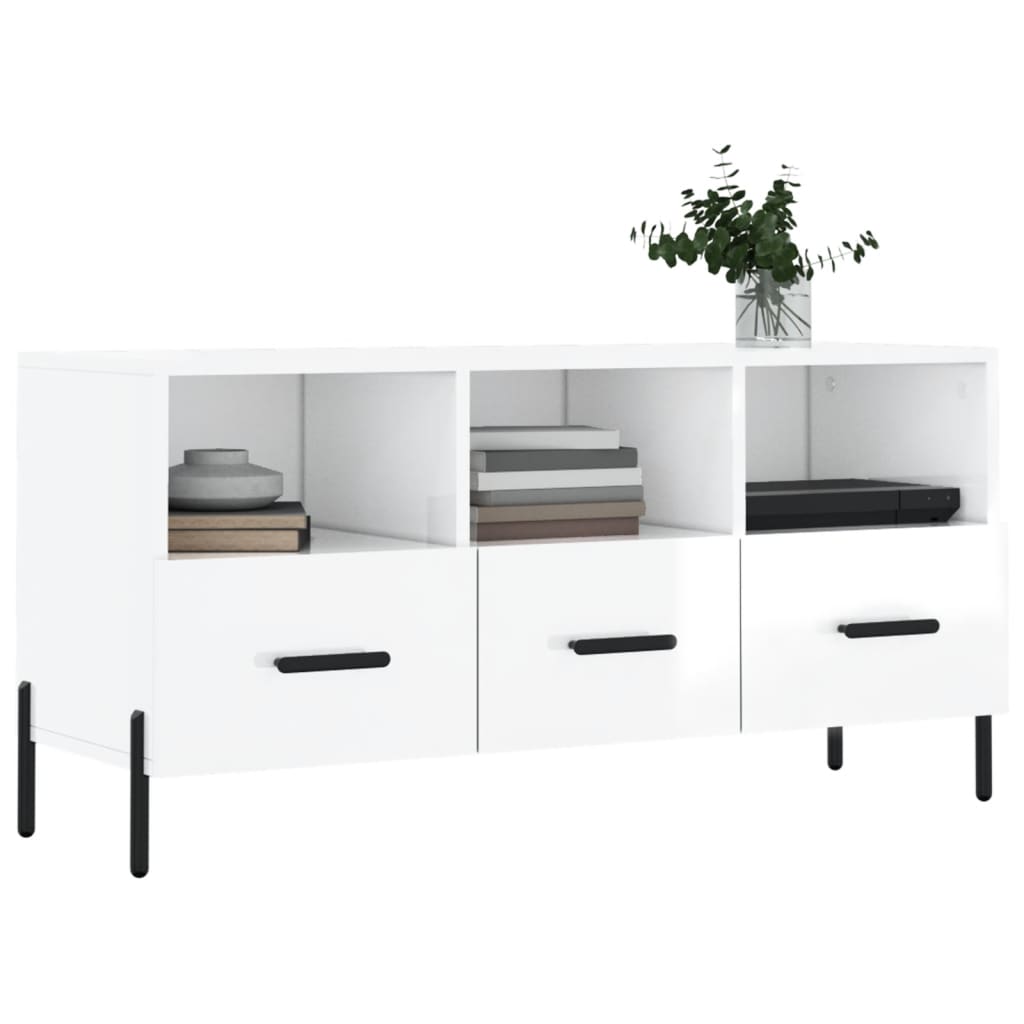 vidaXL Mobile Porta TV Bianco Lucido 102x36x50 cm in Legno Multistrato