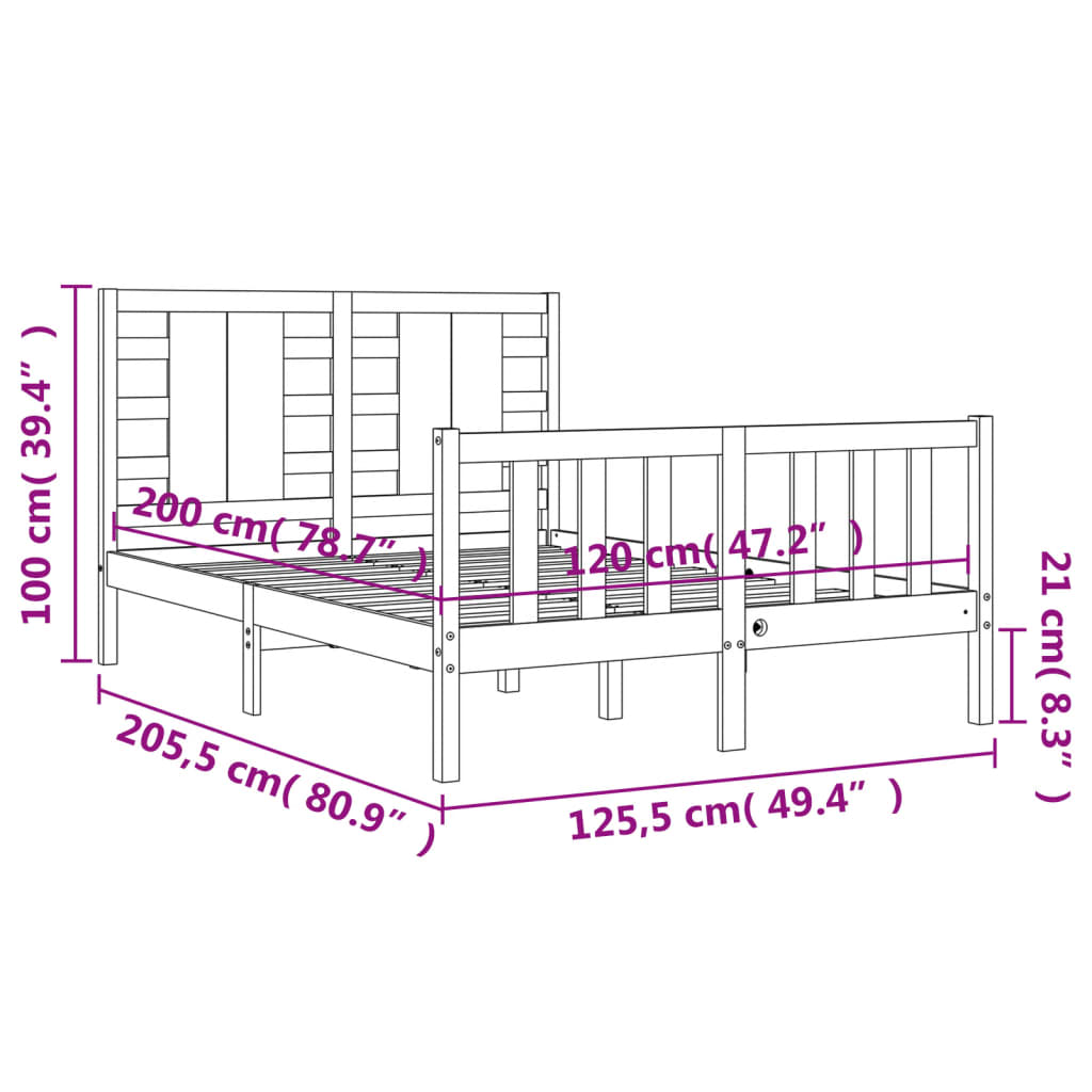 vidaXL Giroletto con Testiera Bianco 120x200 cm in Legno Massello