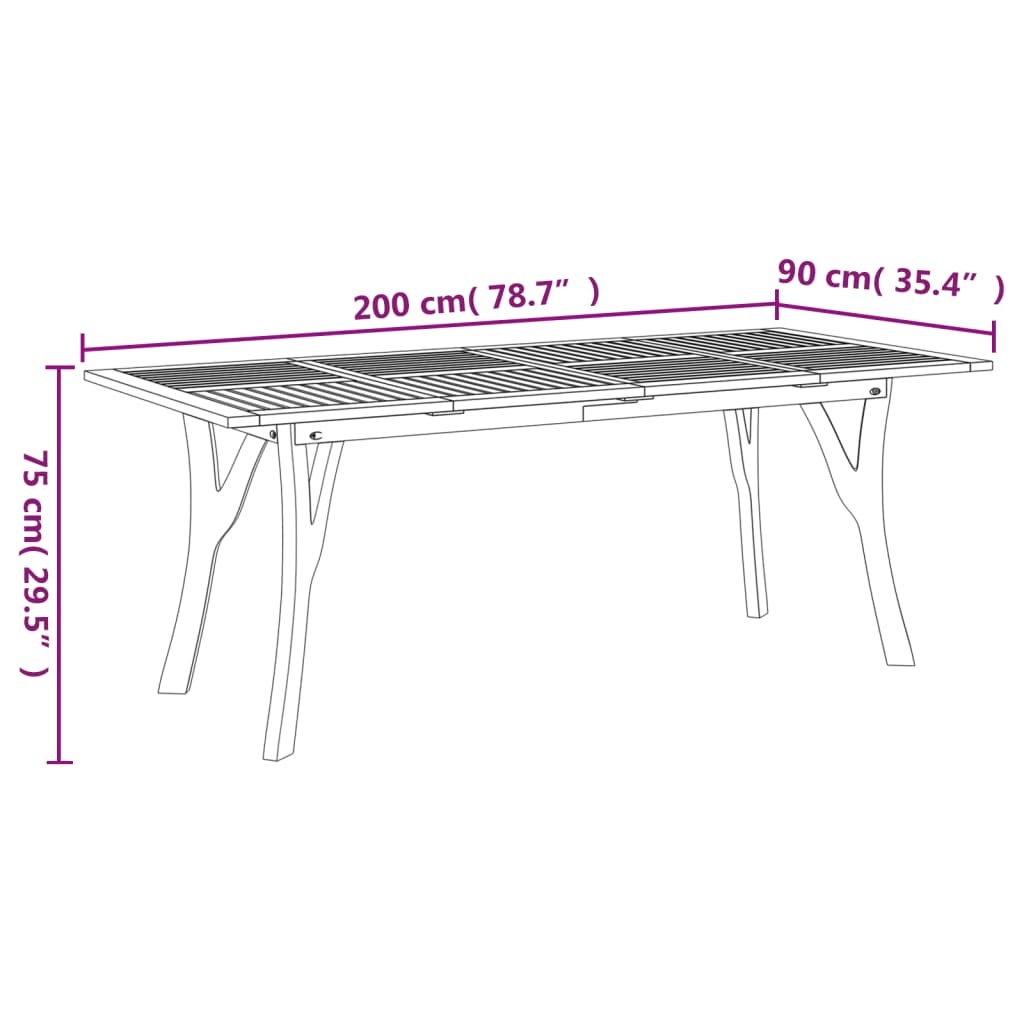 vidaXL Tavolo da Giardino 200x90x75 cm Legno Massello di Acacia