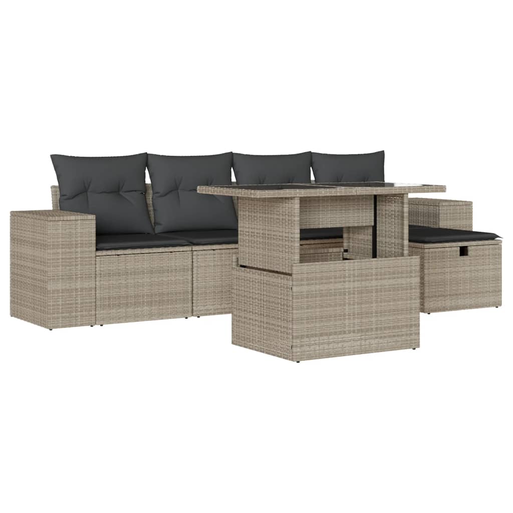 vidaXL Set Divano da Giardino 6pz con Cuscini Grigio Chiaro Polyrattan