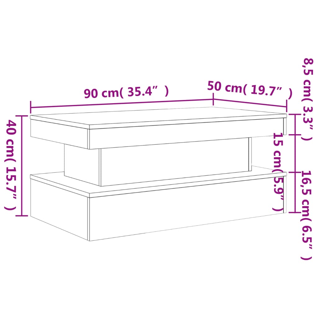 vidaXL Tavolino da Soggiorno con Luci LED Rovere Fumo 90x50x40 cm