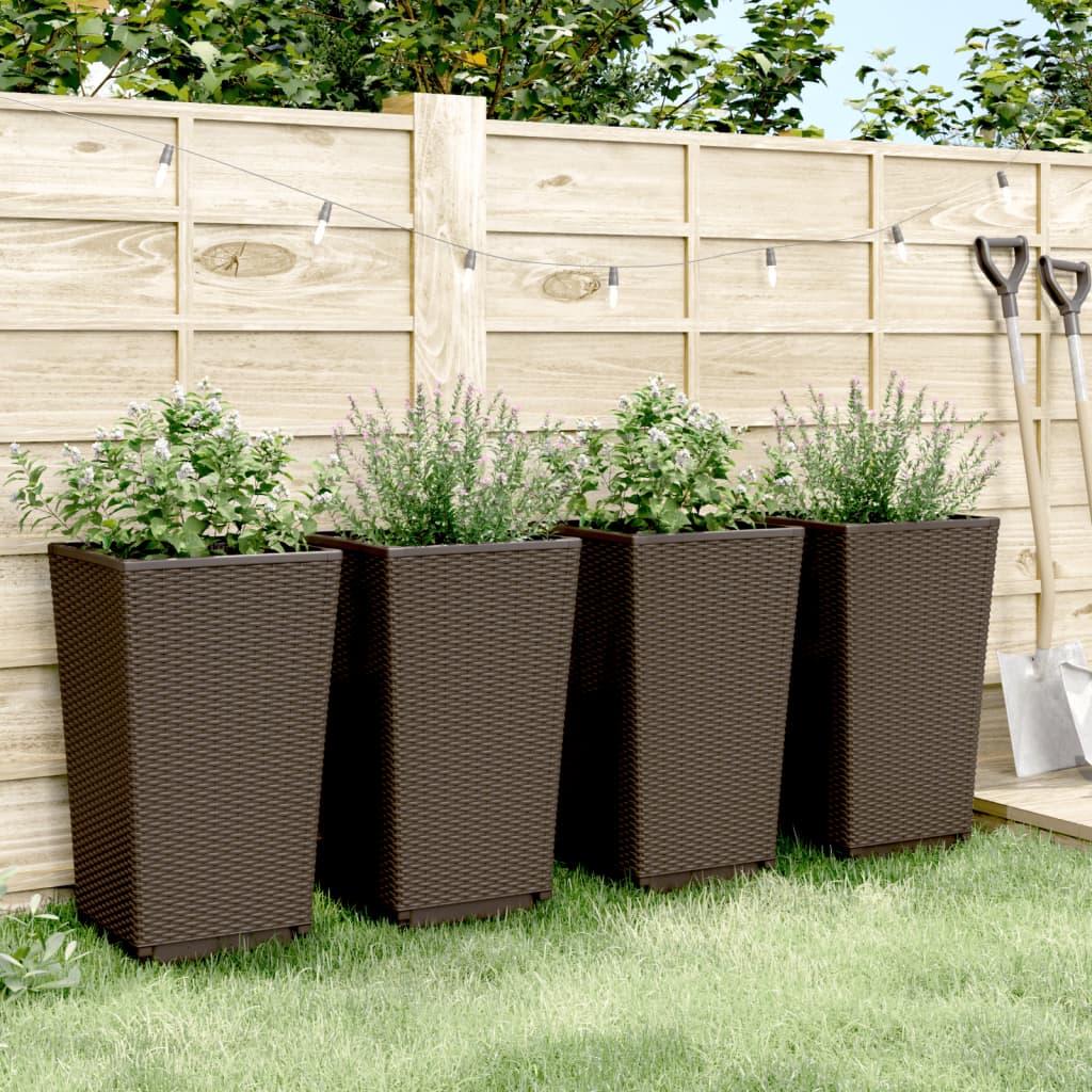 vidaXL Fioriere da Giardino 4 pz Marrone 32,5x32,5x57 cm in PP