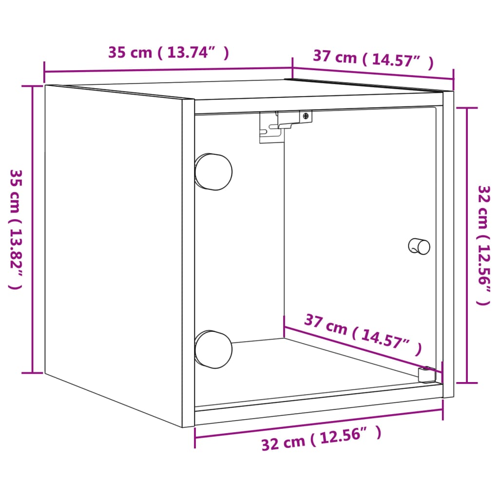 vidaXL Comodino con Anta in Vetro Rovere Marrone 35x37x35 cm