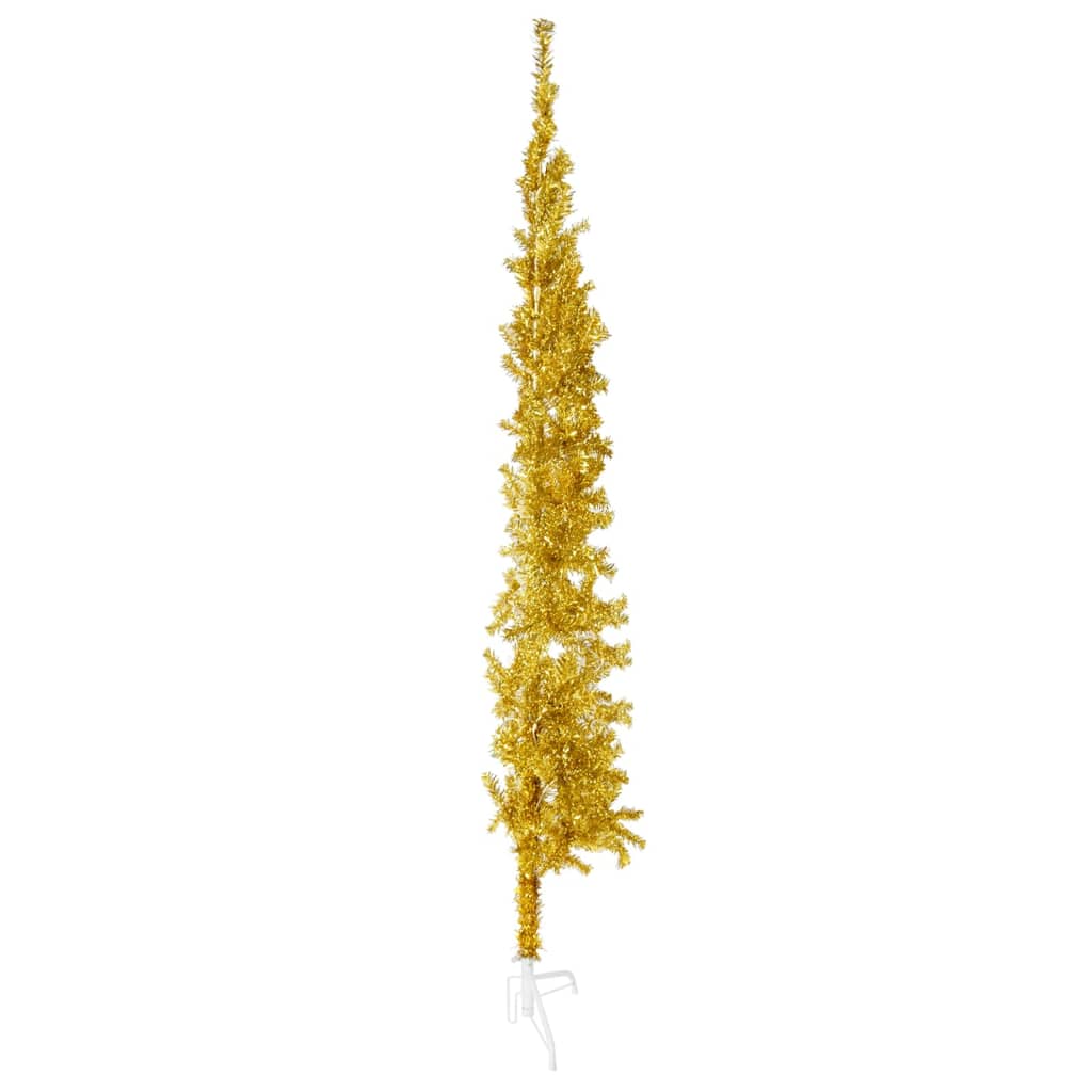 vidaXL Albero Natale Artificiale Sottile a Metà con Supporto Oro 210cm