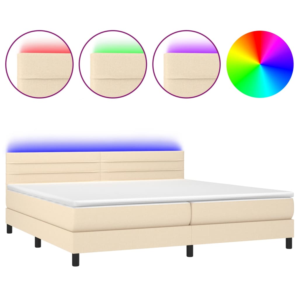 vidaXL Letto a Molle Materasso e LED bianco 200x200cm in Tessuto