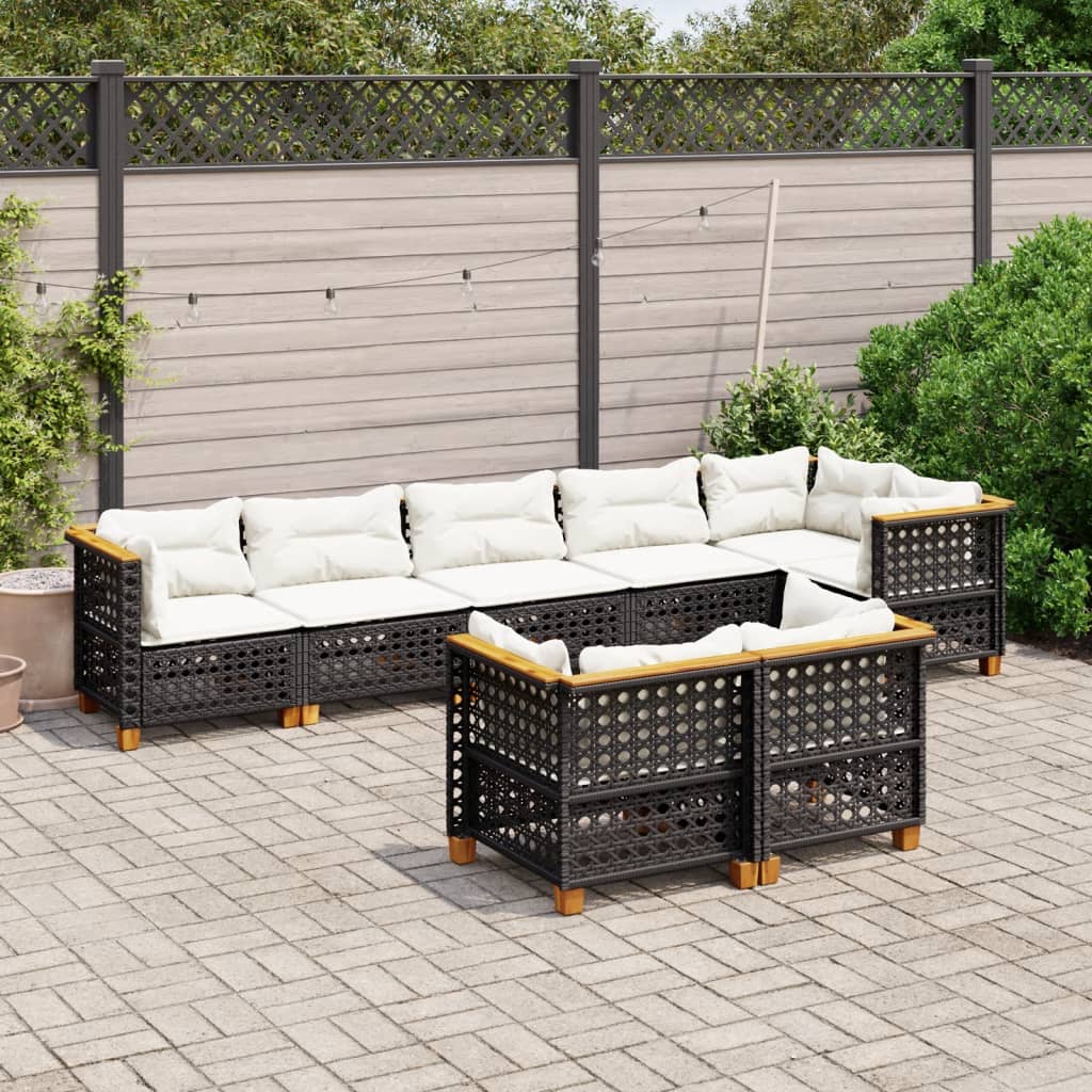 vidaXL Set Divani da Giardino con Cuscini 8 pz Nero in Polyrattan