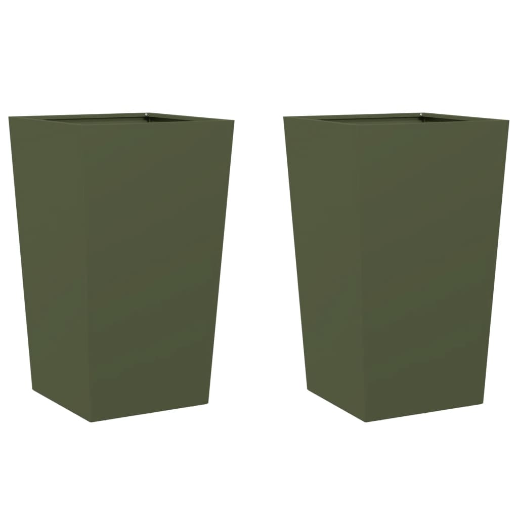 vidaXL Fioriere da Giardino 2 pz Verde Oliva 45x45x75 cm in Acciaio