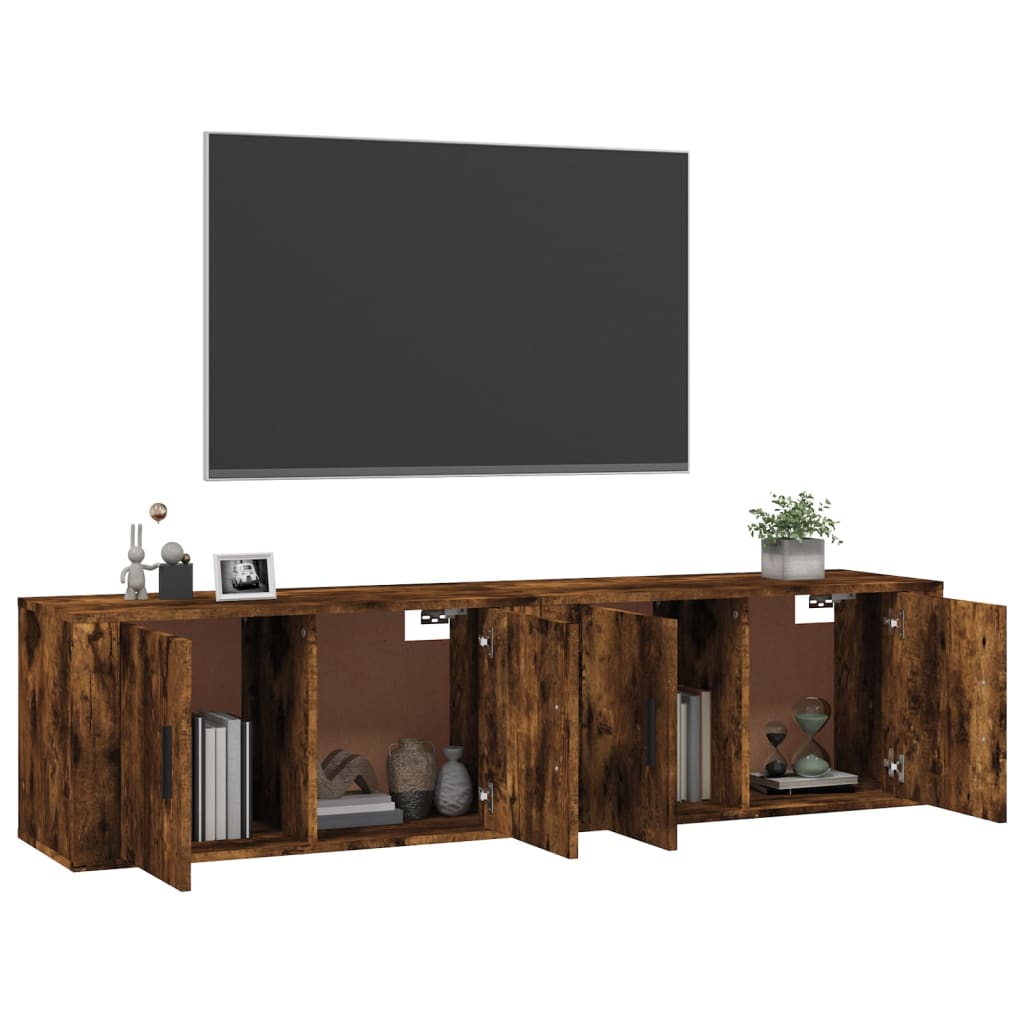 vidaXL Mobili Porta TV a Parete 2 pz Rovere Fumo 80x34,5x40 cm