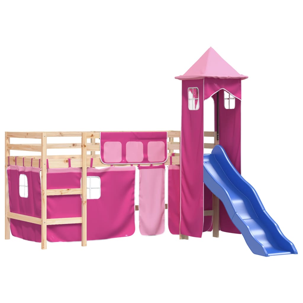 vidaXL Letto a Soppalco con Torre Bambini Rosa 90x190cm Massello Pino