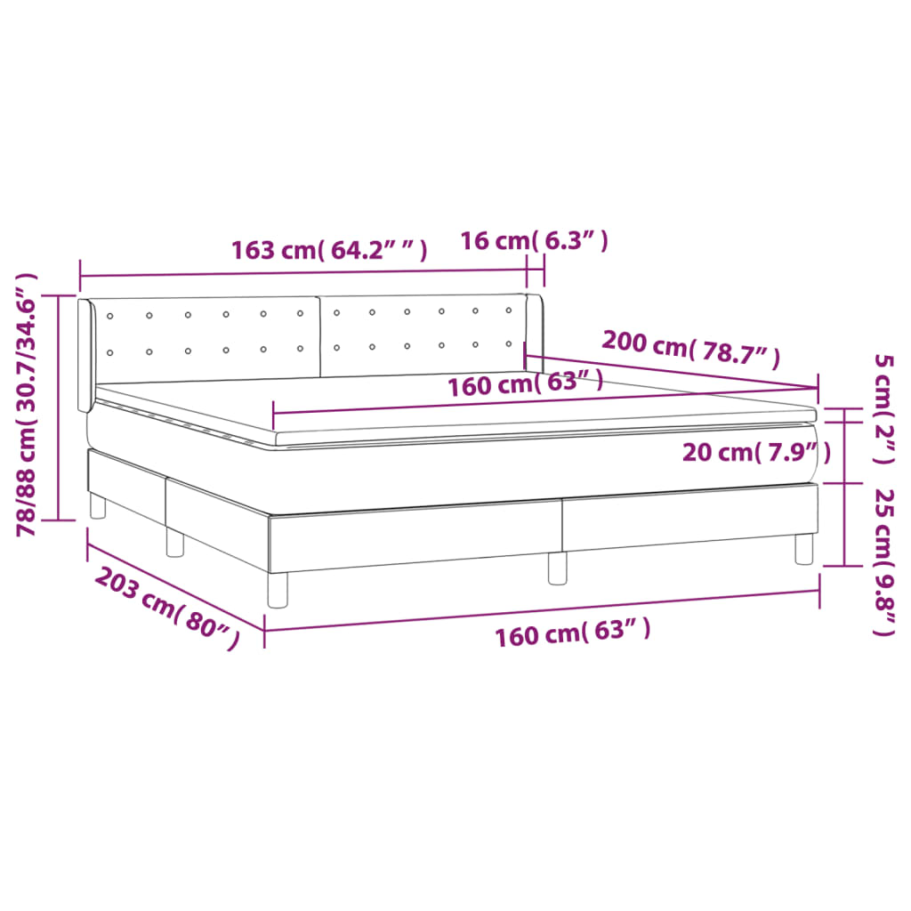 vidaXL Giroletto a Molle con Materasso Blu Scuro 160x200 cm in Velluto