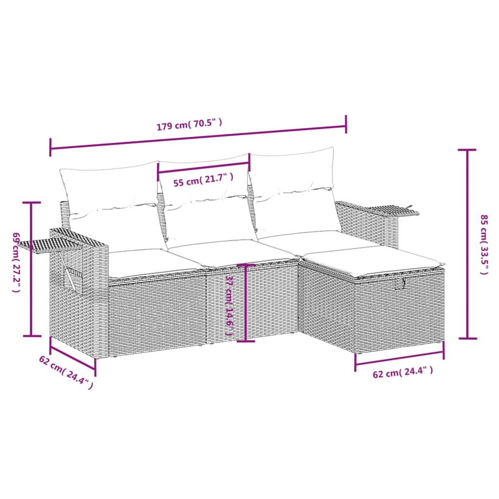 vidaXL Set Divani da Giardino 4 pz con Cuscini Nero in Polyrattan