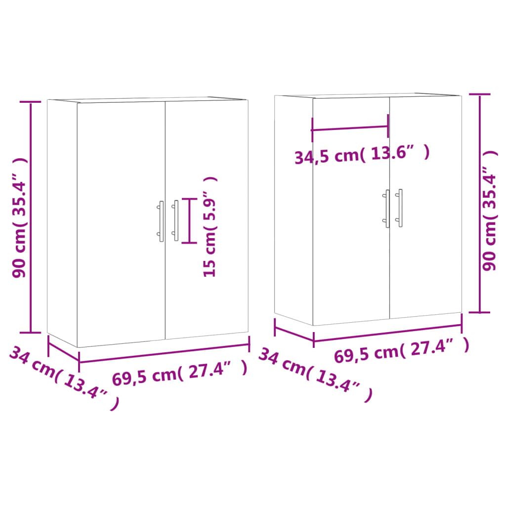 vidaXL Mobili a Parete 2 pz Rovere Marrone 69,5x34x90 cm