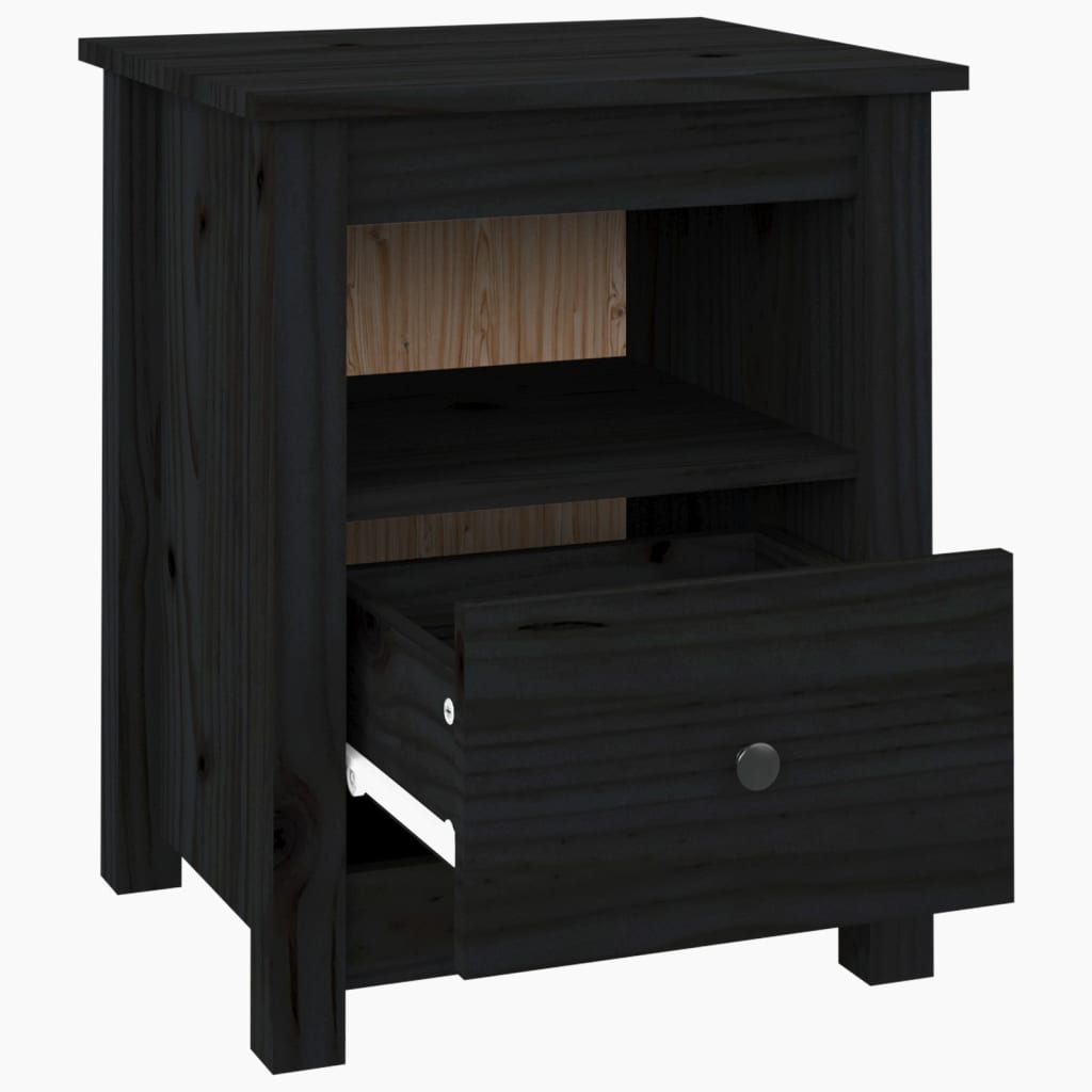 vidaXL Comodino Nero 40x35x49 cm in Legno Massello di Pino