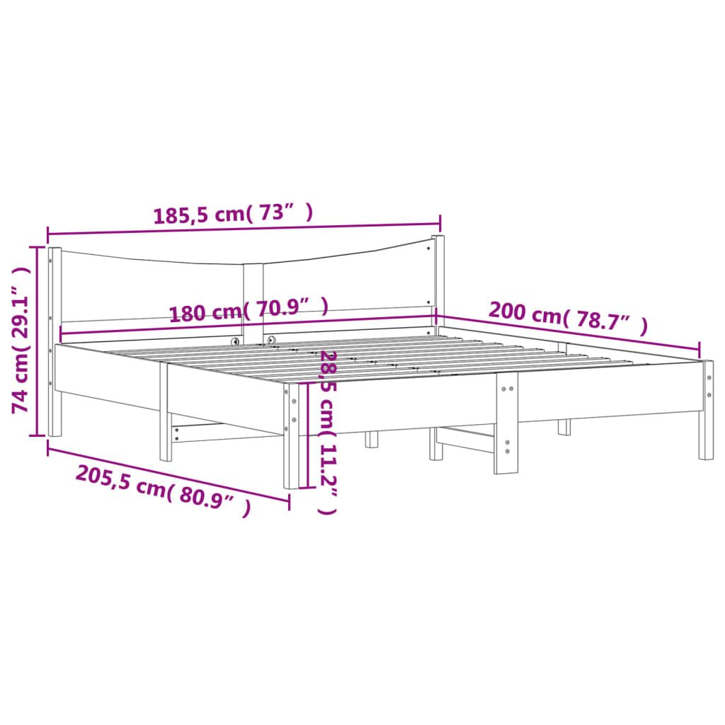 vidaXL Giroletto senza Materasso Bianco 180x200 cm Legno Massello Pino