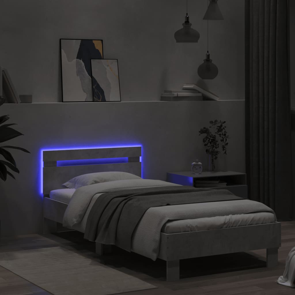 vidaXL Giroletto con Testiera e LED Grigio Cemento 90x190 cm