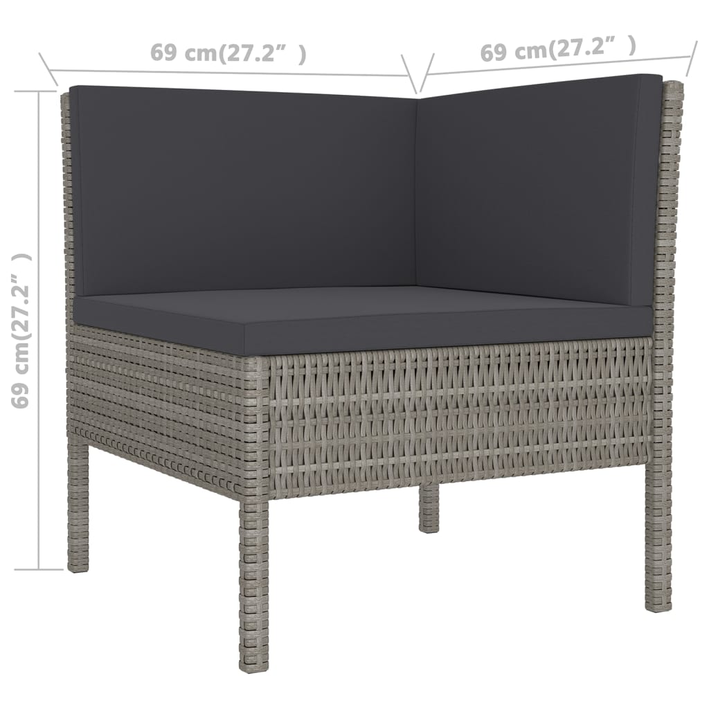 vidaXL Set Divani da Giardino 11 pz con Cuscini in Polyrattan Grigio