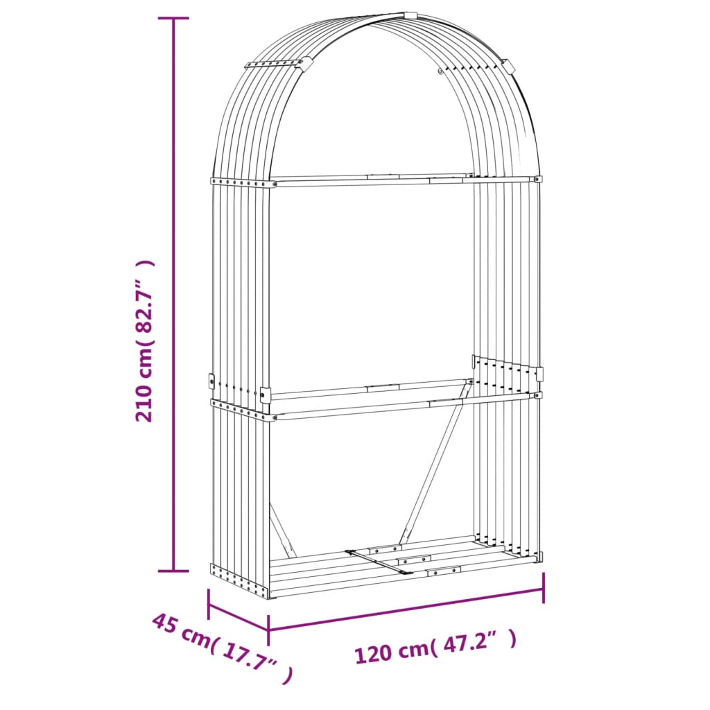 vidaXL Portaceppi Marrone Chiaro 120x45x210 cm in Acciaio Zincato