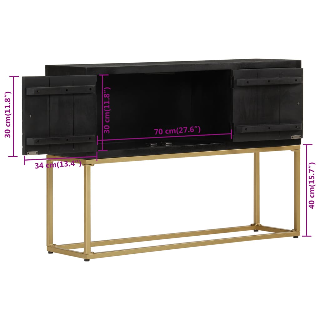 vidaXL Credenza Nera e Oro 110x30x75 cm in Legno Massello di Mango