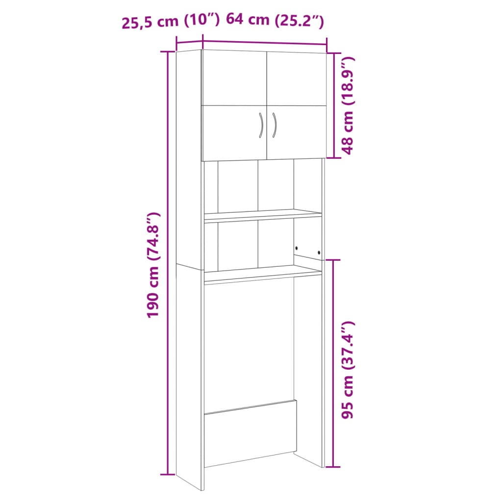 vidaXL Mobile Lavatrice Rovere Sonoma 64x25,5x190 cm Legno Multistrato