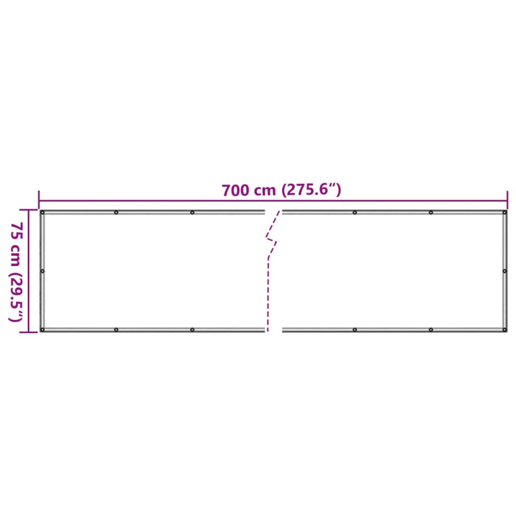 vidaXL Paravento da Balcone Grigio 700x75 cm in PVC