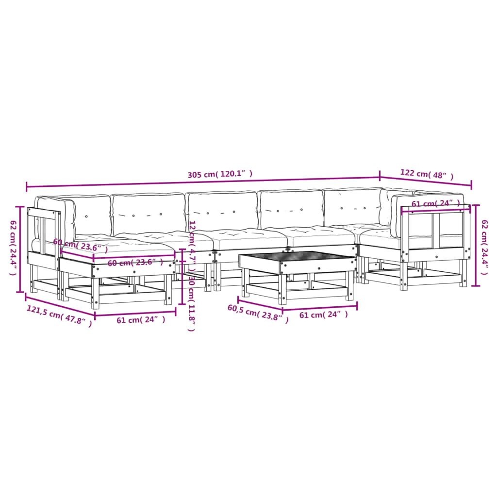 vidaXL Set Divani da Giardino 8pz con Cuscini in Legno Massello Bianco