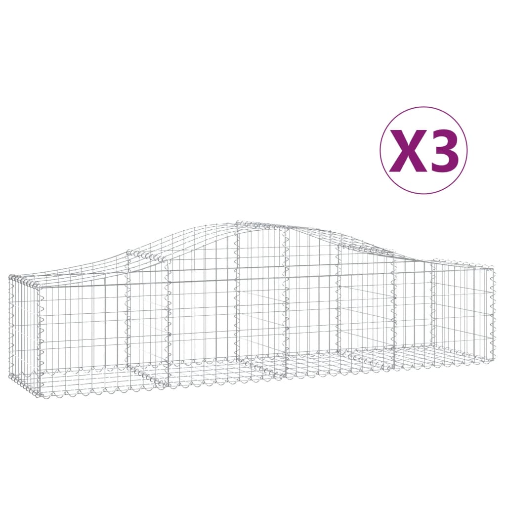 vidaXL Cesti Gabbioni ad Arco 3 pz 200x50x40/60 cm Ferro Zincato