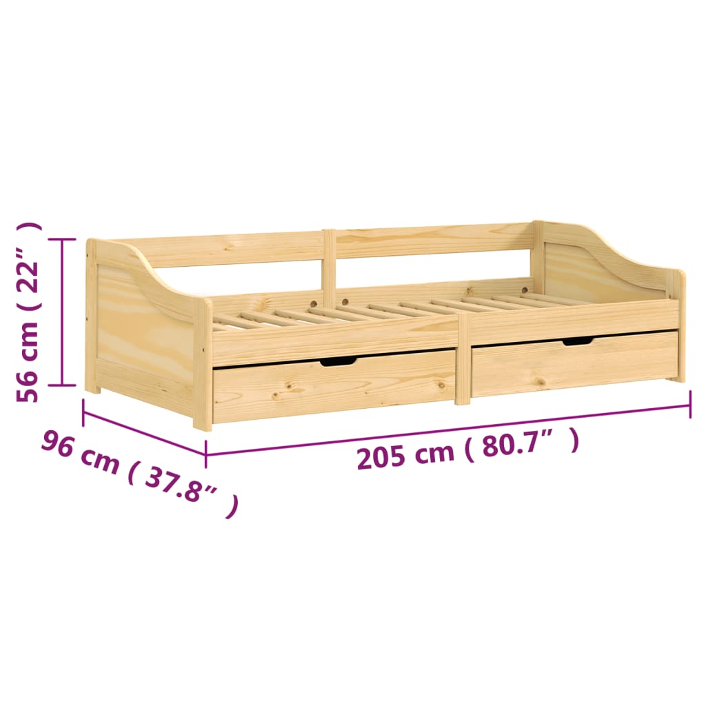 vidaXL Dormeuse 2 Cassetti 90x200 cm Legno Massello Pino IRUN