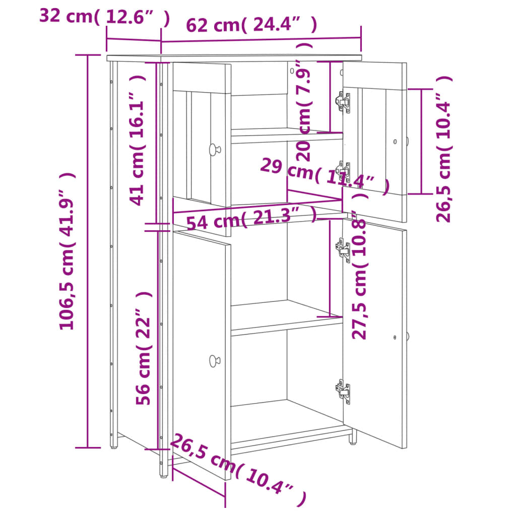 vidaXL Credenza Nera 62x32x106,5 cm in Legno Multistrato