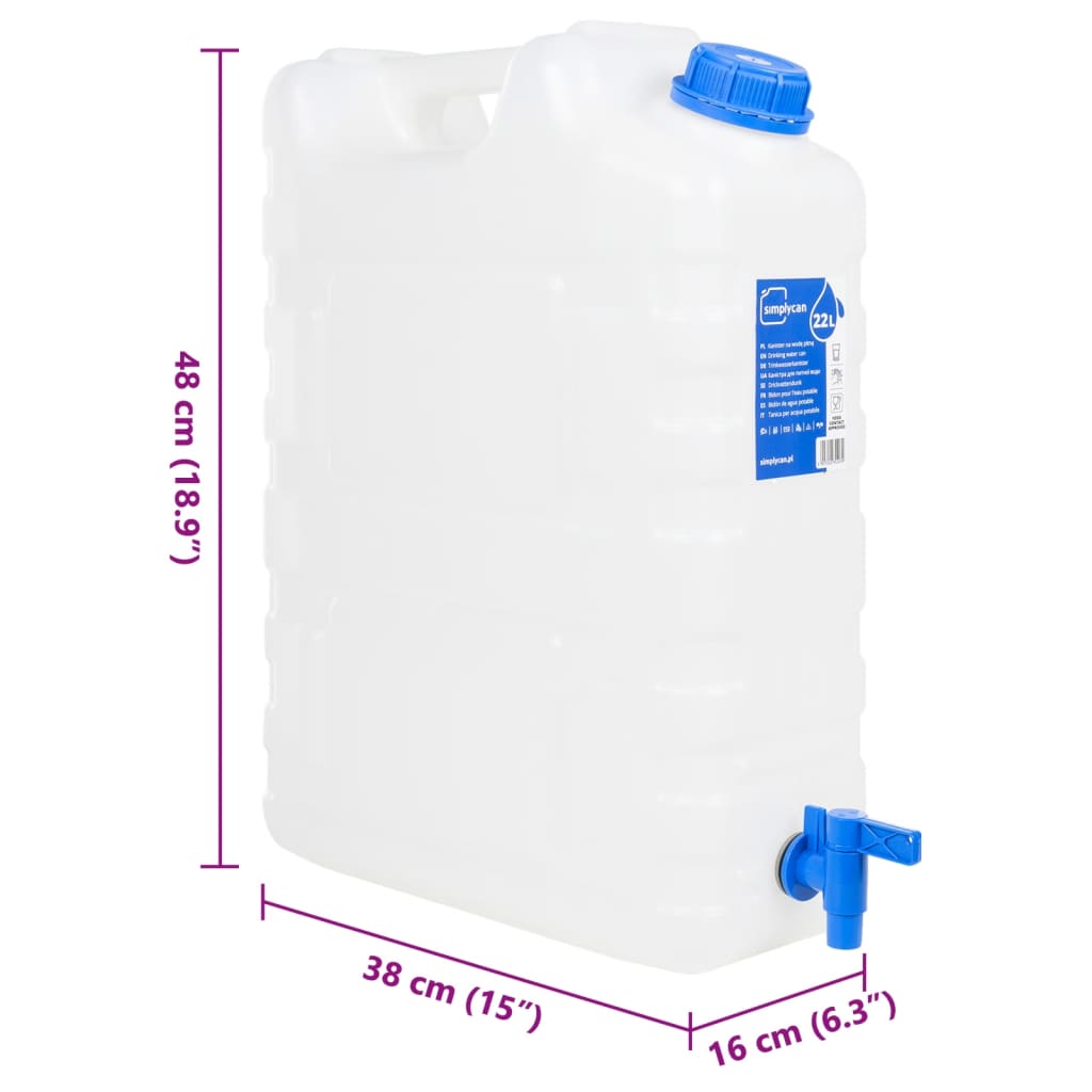 vidaXL Contenitore Acqua con Rubinetto Trasparente 20 L in Plastica