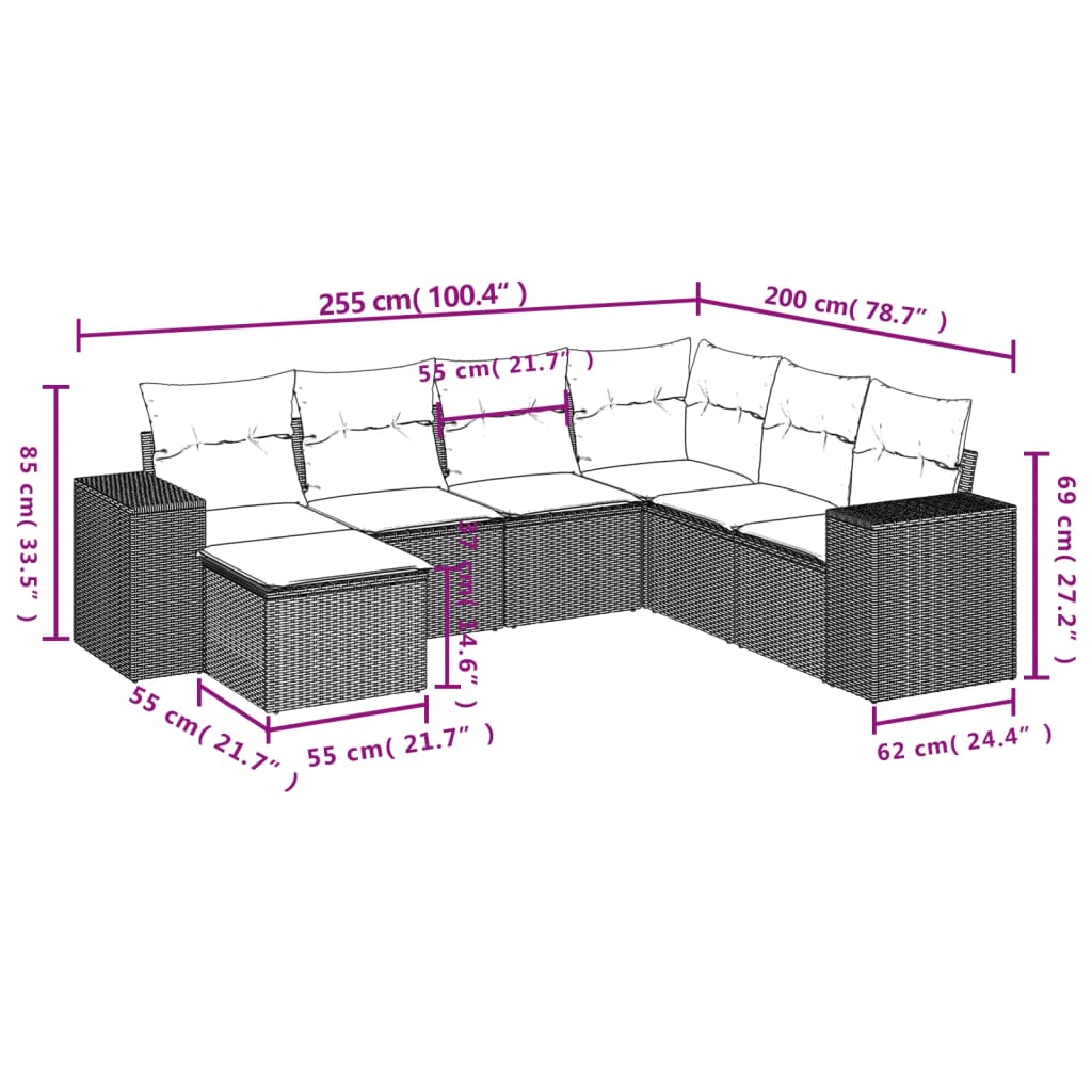 vidaXL Set Divani da Giardino 7 pz con Cuscini Grigio in Polyrattan