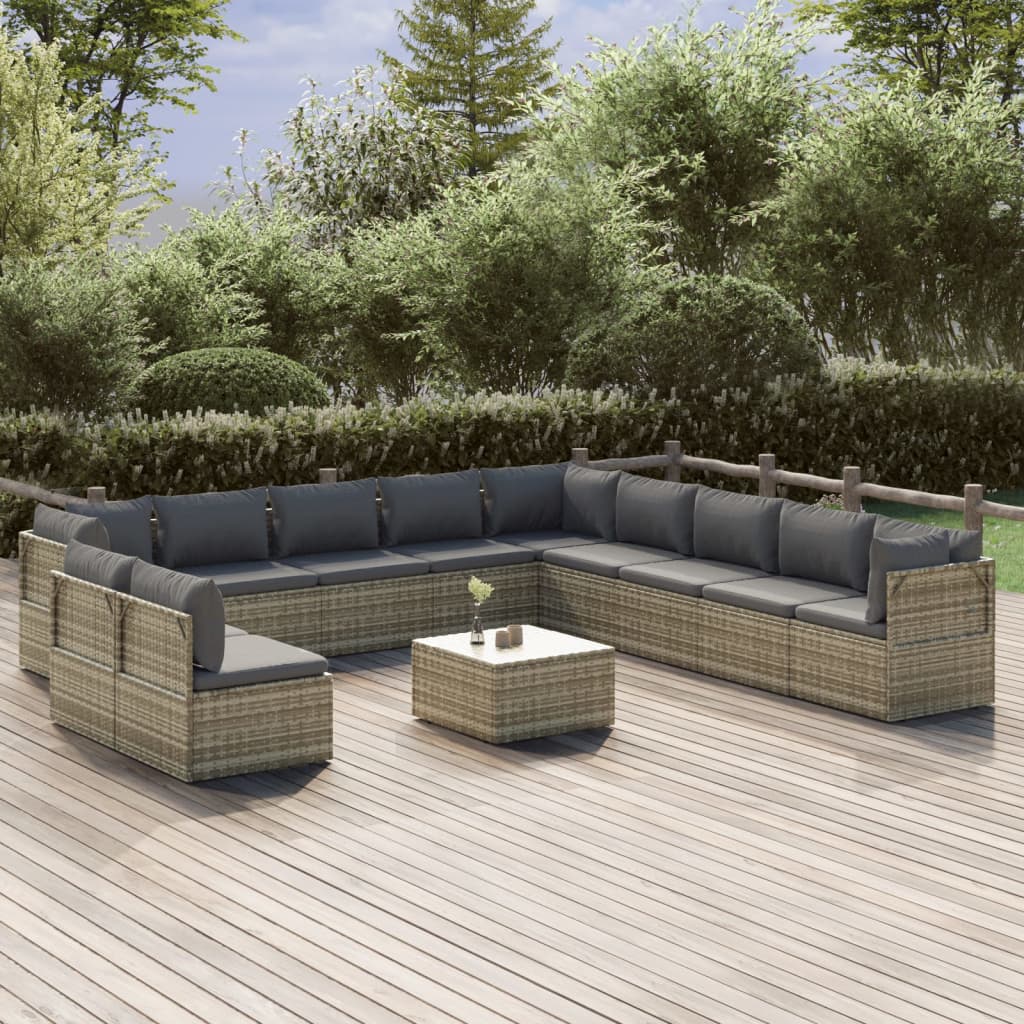 vidaXL Set Divani da Giardino 12 pz con Cuscini in Polyrattan Grigio