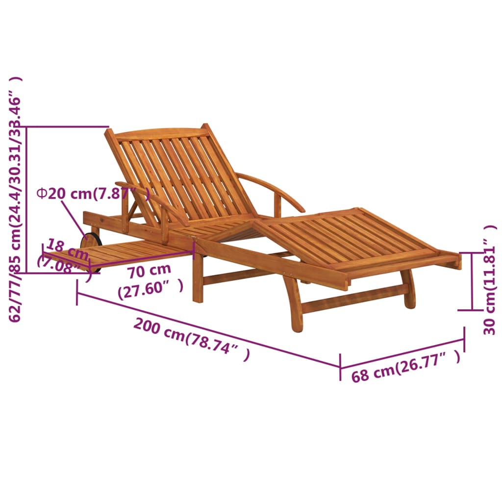 vidaXL Lettini Prendisole 2 pz in Legno Massello di Acacia