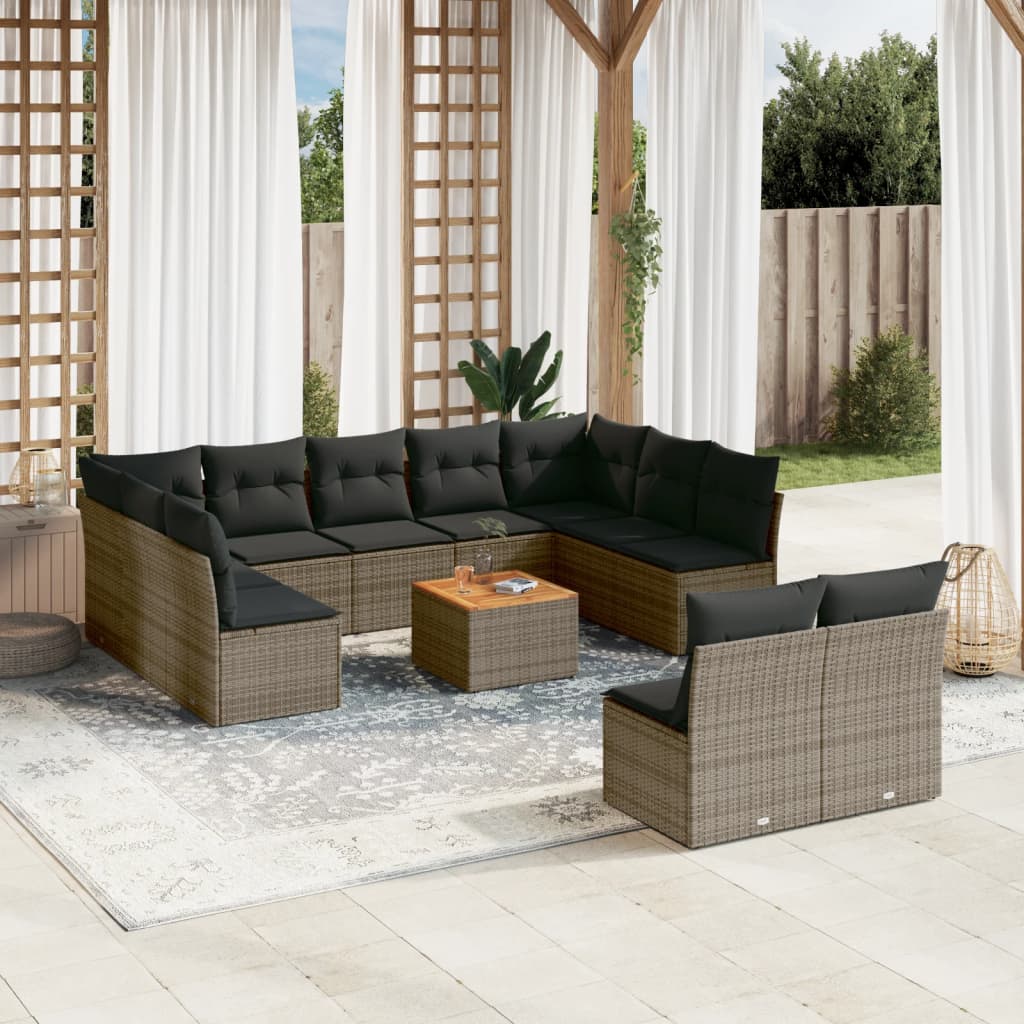 vidaXL Set Divani da Giardino 12 pz con Cuscini Grigio in Polyrattan