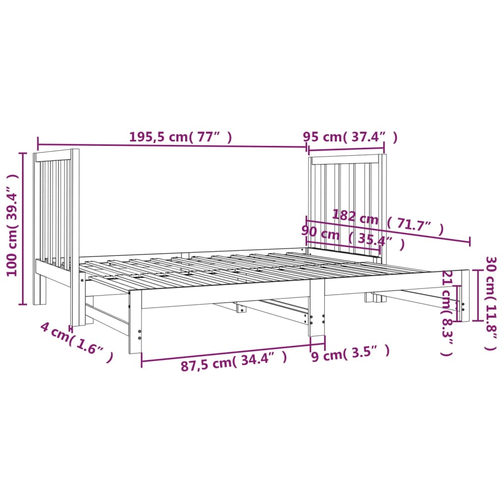 vidaXL Dormeuse Estraibile Bianca 2x(90x190) cm Legno Massello di Pino