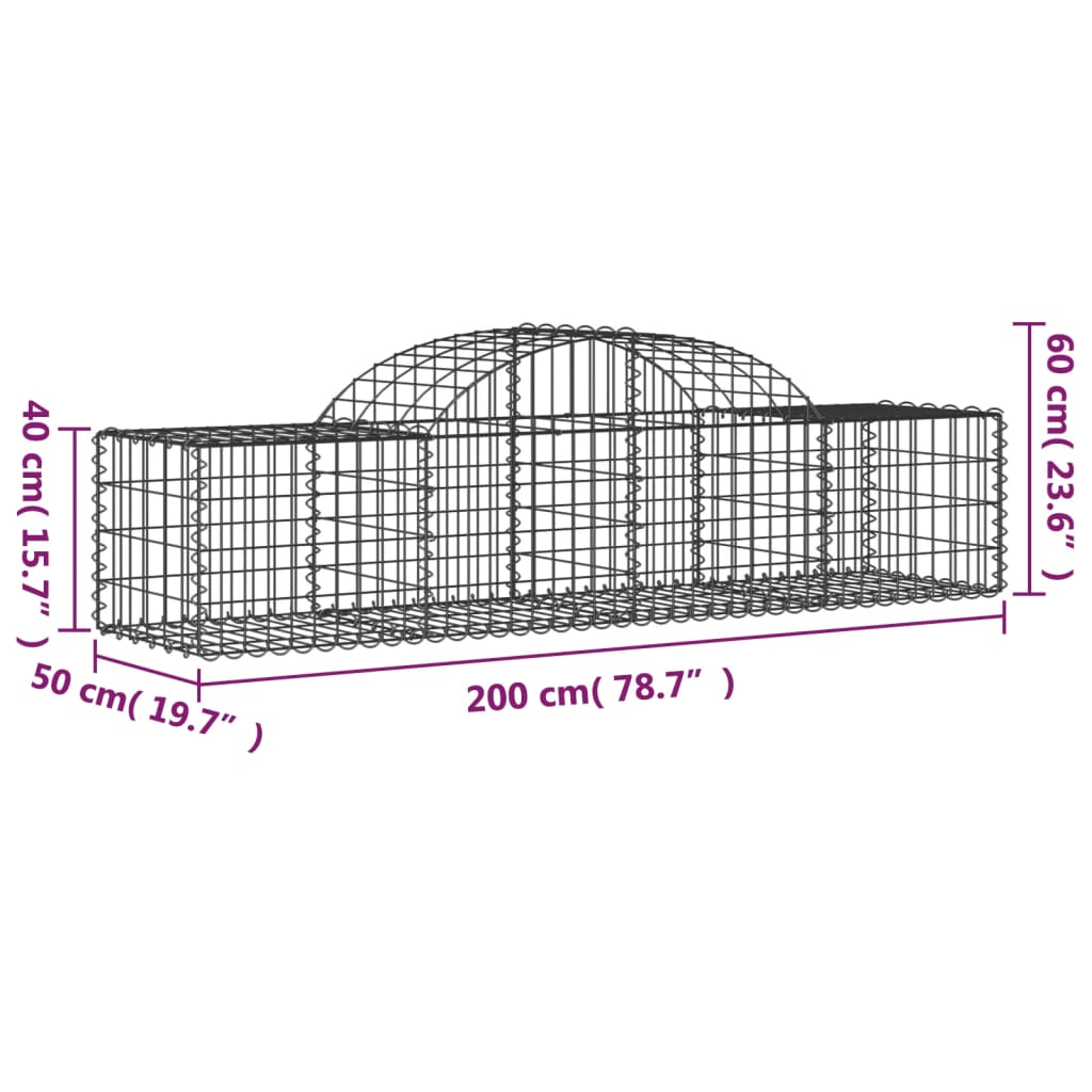 vidaXL Cesti Gabbioni ad Arco 12 pz 200x50x40/60 cm Ferro Zincato