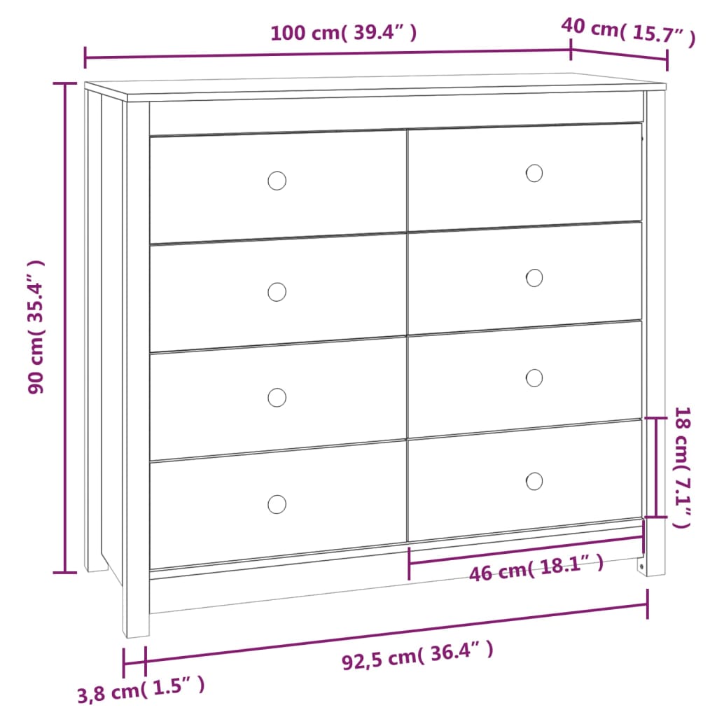 vidaXL Armadietto Marrone Ambra 100x40x90 cm in Legno Massello di Pino