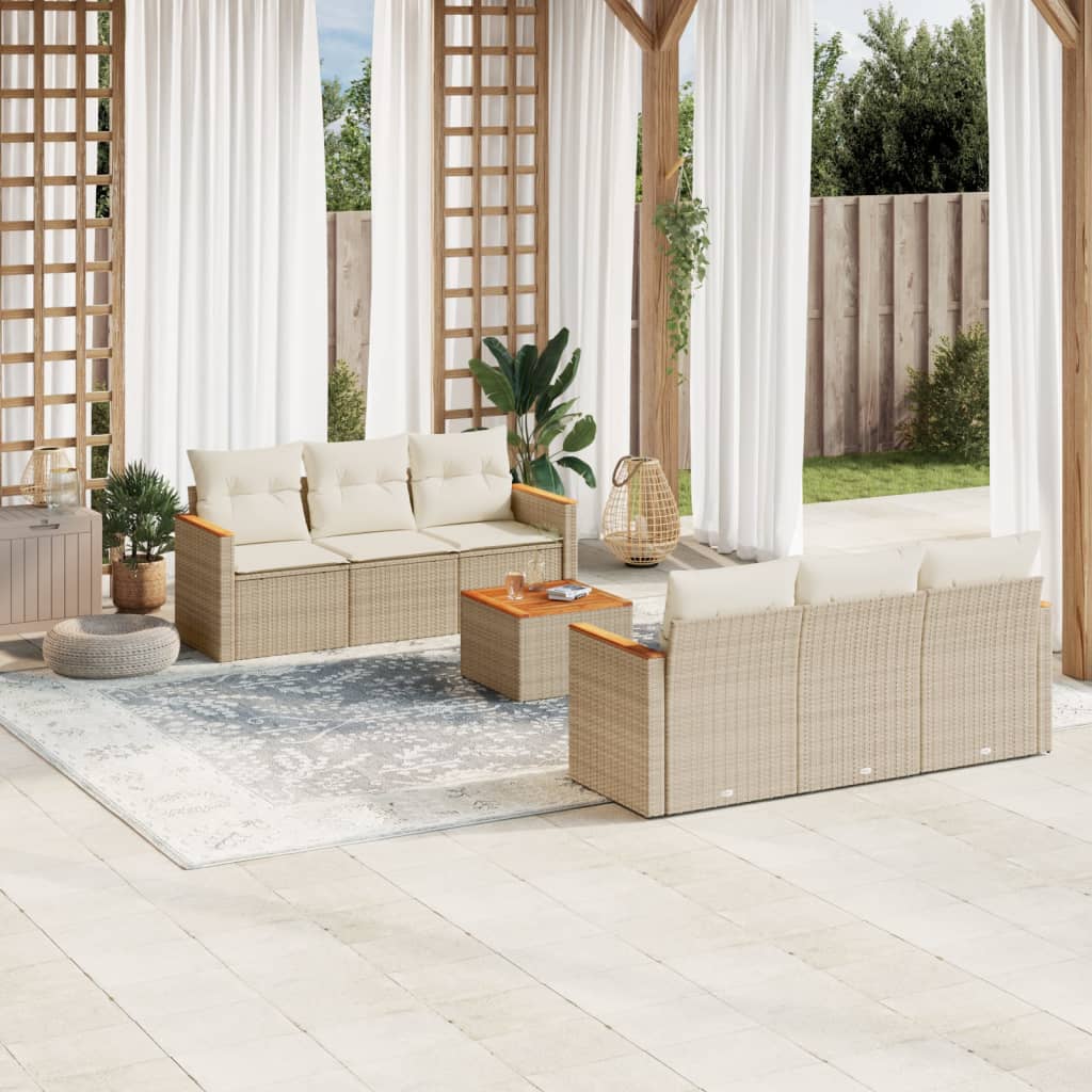 vidaXL Set Divani da Giardino 7 pz con Cuscini Beige in Polyrattan