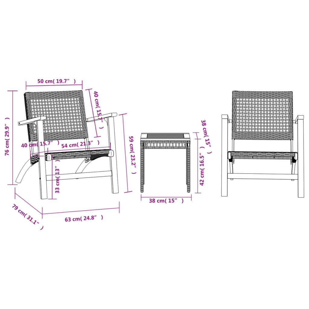 vidaXL Set da Bistrot 3 pz Beige in Polyrattan e Legno Massello Acacia