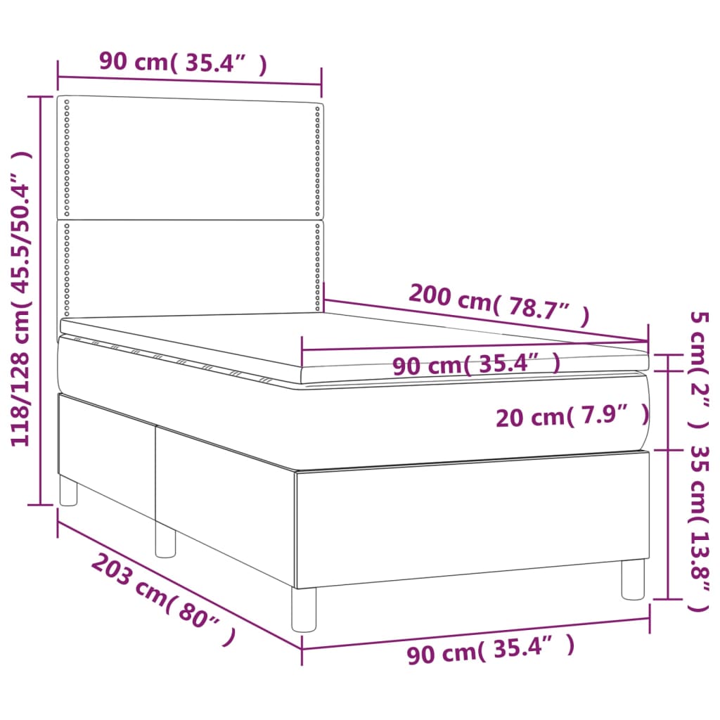 vidaXL Letto a Molle con Materasso e LED Crema 90x200 cm in Tessuto