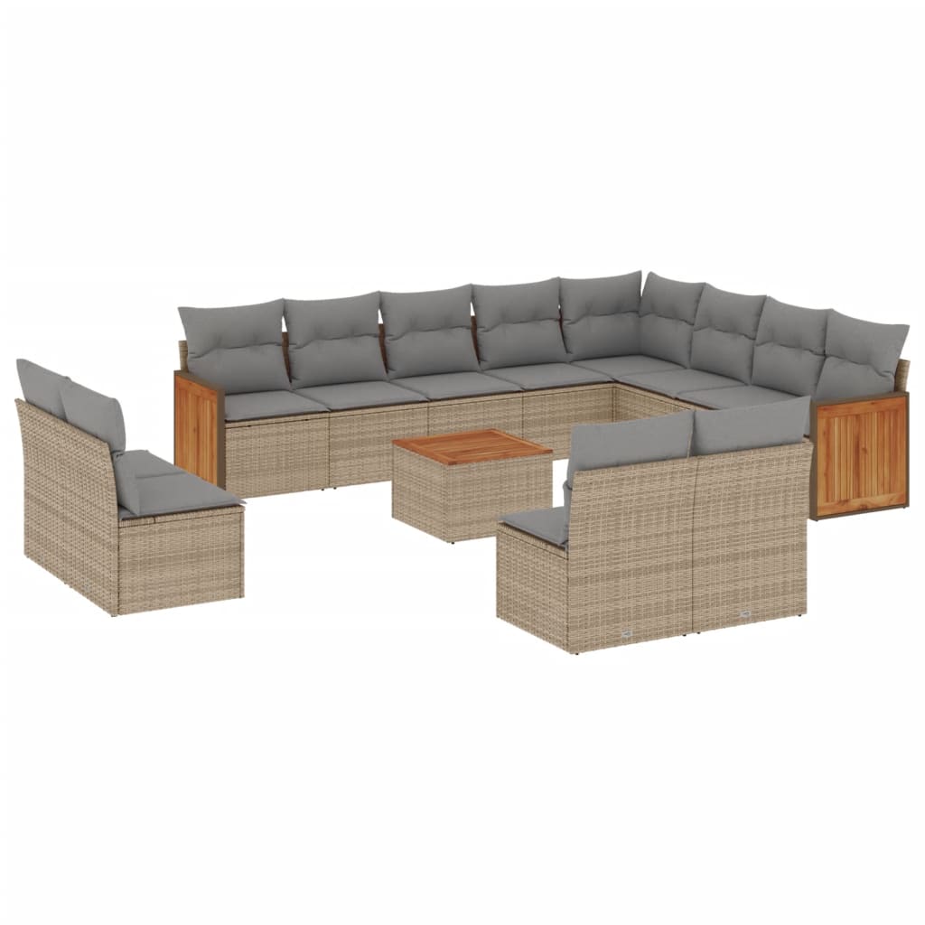 vidaXL Set Divano da Giardino 13 pz con Cuscini Beige in Polyrattan