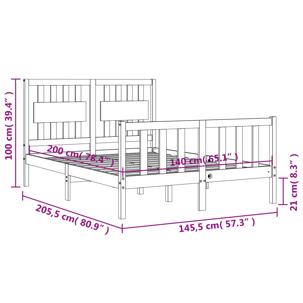 vidaXL Giroletto con Testiera 140x200 cm in Legno Massello