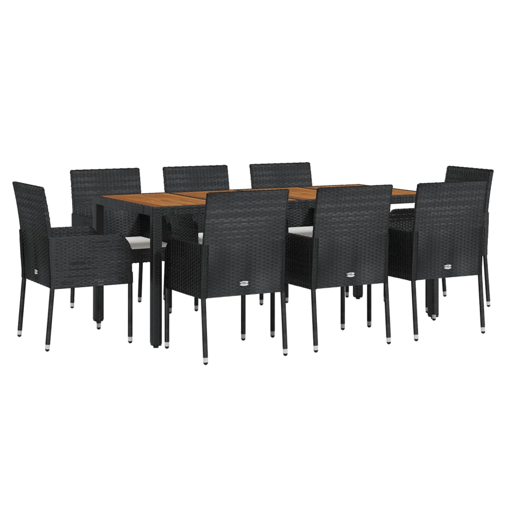 vidaXL Set da Pranzo da Giardino 9 pz con Cuscini Nero in Polyrattan