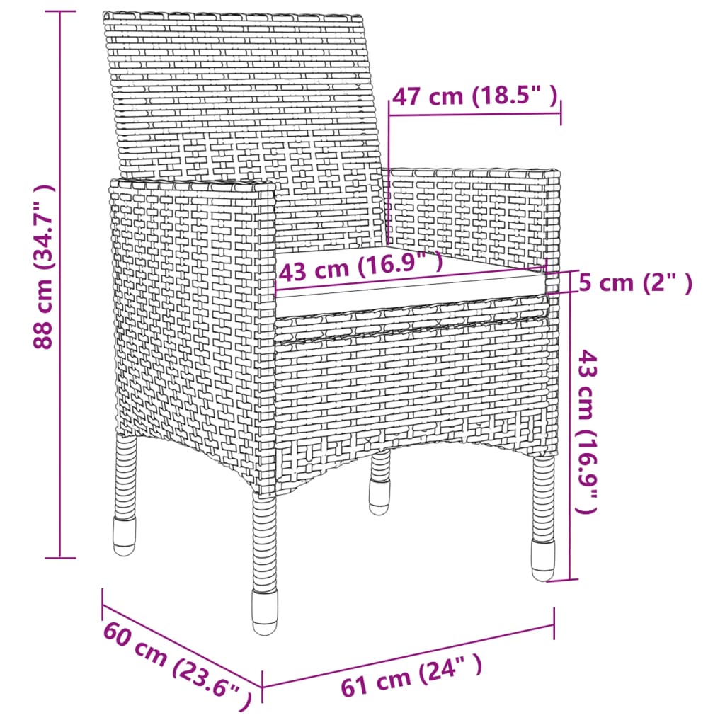 vidaXL Set da Pranzo per Giardino 5 pz con Cuscini Polyrattan e Vetro