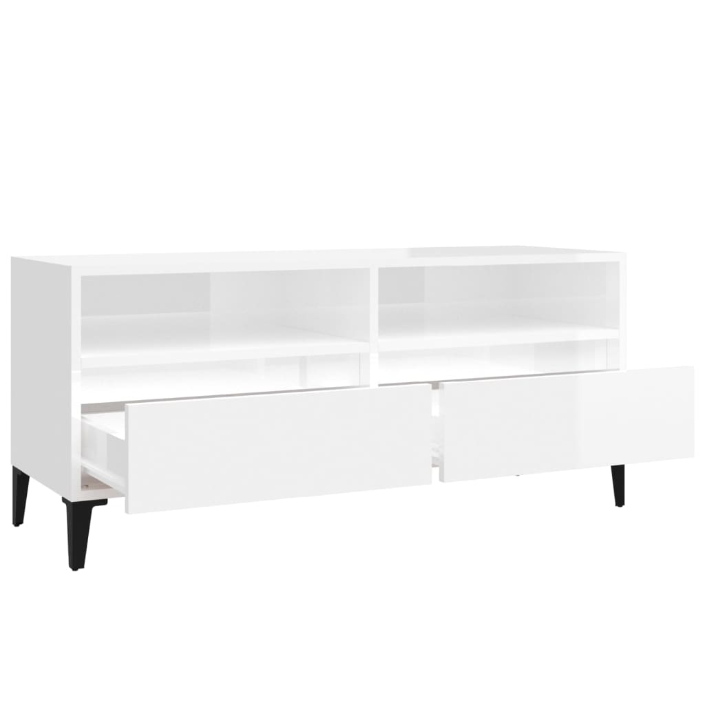 vidaXL Mobile Porta TV Bianco Lucido 100x34,5x44,5cm Legno Multistrato